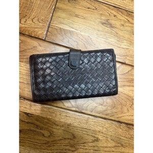 Bottega Veneta  Taupe Woven Leather Continental Bifold Wallet Retail $870 (27